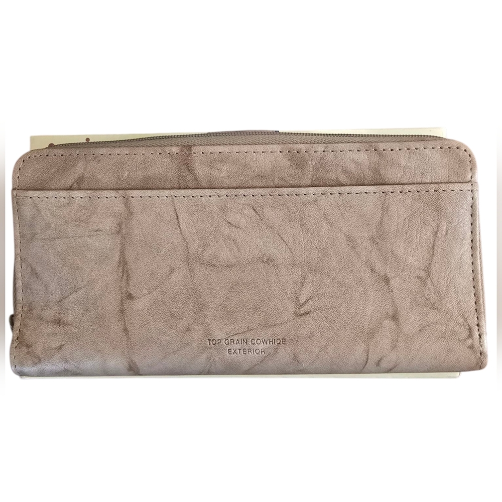 NIB Buxton Leather Checkbook Wallet Taupe - Picture 6 of 12